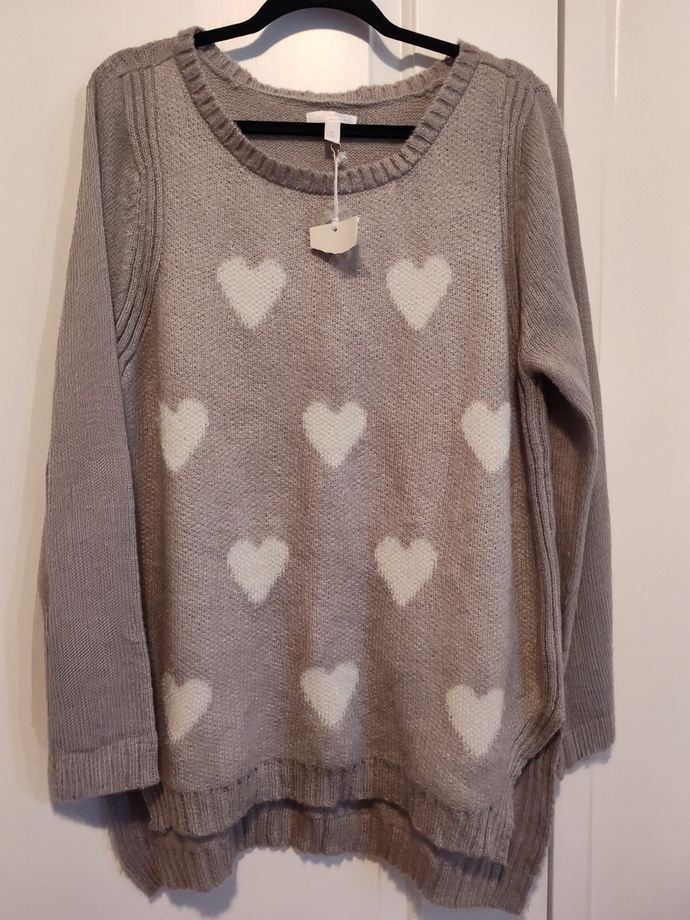 LC Lauren Conrad Grey Crewneck Sweater with White Heart Pattern
